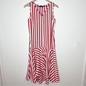 El Ganso Red & White Stripes Sleeveless Drop Waist High Low Dress size Small